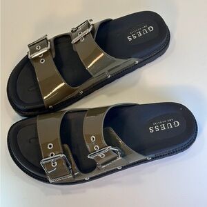 Guess Khaki Patent Buckle Sandals size 9 Army Green comfortable designer shoes